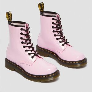 Dr. martens pink patent leather lace up boots
